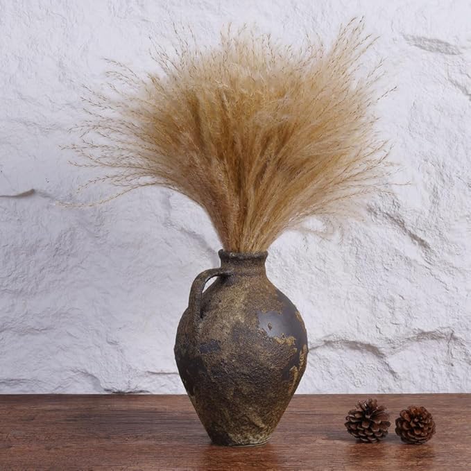 Wabi Sabi Decor Rustic Vase with Handle, Distressed Farmhouse Vase for Home Decor, Vintage Pottery Terracotta Vases for Home Decor, Living Room, Kitchen, Bedroom, Shelf, and Table Centerpiece