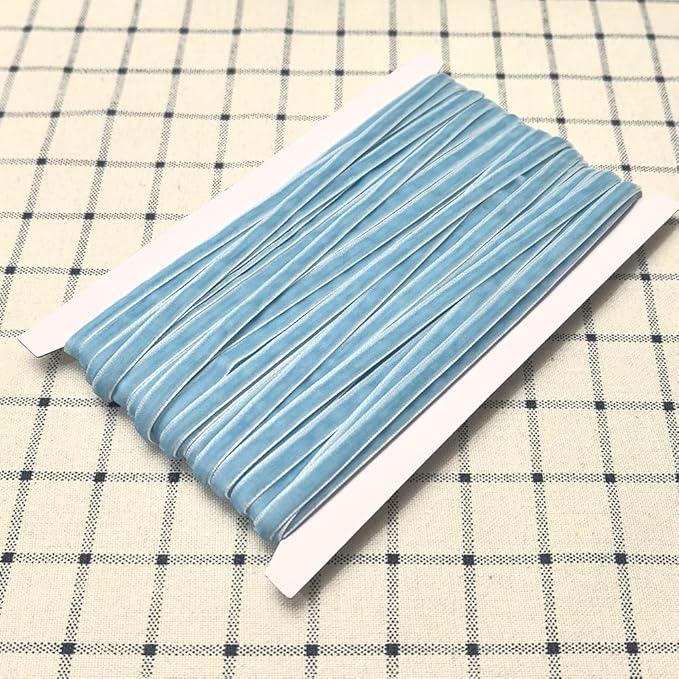 Chenkou Craft Light-Blue 25 Yards 1/4" Velvet Ribbon Lots Bulk (Light Blue, 1/4"(6mm))
