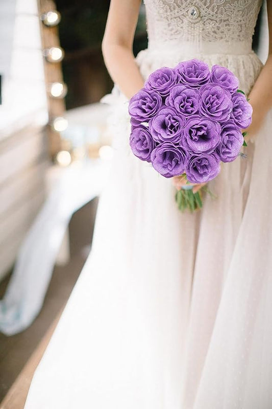 Artificial Roses with Stems,30PCS Glitter Roses Bouquet Lilac Flowers for Wedding Bouquet Party Christmas Home Decor(Lilac)