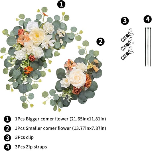 2pcs Wedding Arch Flowers,Wedding Welcome Sign,centerpieces for Tables,Reception Backdrop Table Decorations Welcome Sign (White Orange)