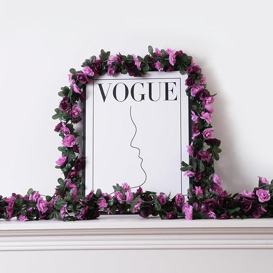 10 Pcs 82FT Flower Garland, Artificial Rose Garland Flowers Plants Fake Flower Hanging Rose Ivy, Birthday Party Valentine's Day Wedding Wall Arch Decor(Purple)