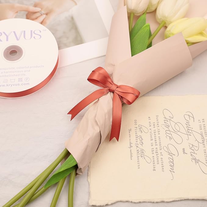 Copper Satin Ribbon, Double Faced 1/2 Inch X 50 Yards Copper Ribbon, Premium Satin Ribbon for Gift Wrapping, Crafts, Hair Bow Making, Sewing, Flower Bouquet, Wedding Party Decor