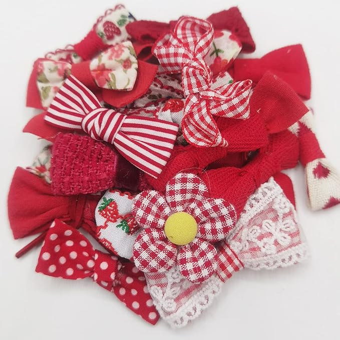 Chenkou Craft Mix Bulk Chirsmas Red Random 20pcs Ribbon Flowers Bows Craft Wedding Ornament Appliques (Red)