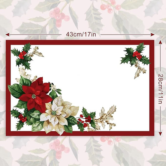 50 Pack Christmas Paper Placemats Poinsettia Disposable Place Mats Red Green Christmas Flower Decorative Paper Table Mats for Xmas Holiday Home Kitchen Table Top Decor