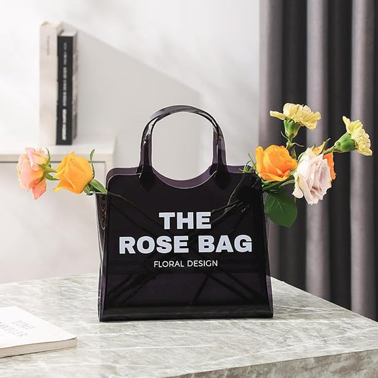 Purse Vase, Acrylic Purse Flower Vase, Black Acrylic Vase, Modern Flower Vase, Aesthetic Bag Vases for Flowers, Decorative Tote Bag Vases for Wedding, Living Room, Bedroom, Table, Office