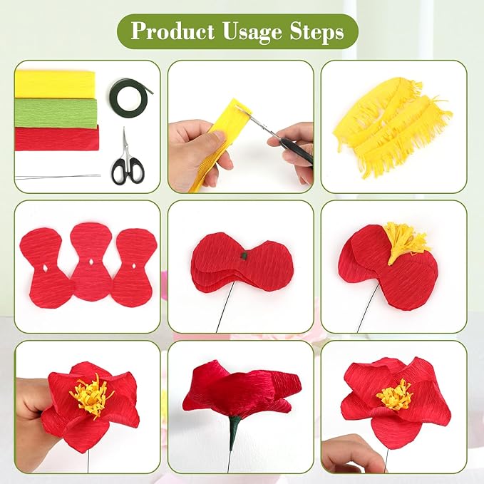 46 Colors Crepe Paper Rolls, 10 x 98 Inch Wide Crepe Paper Flowers Kit with 100 Pcs Floral Iron Wire, Floral Band, Double-Sided Tape, and Scissors for DIY Gifts, Parties, Weddings, Festival Decoration