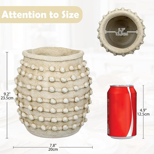 Rustic Farmhouse Vase, Boho Beige Vase for Pampas Grass Large Textured Knotted Vases for Flowers Decorative Cement Floral Vases for Home Decor, Living Room, Dining Table