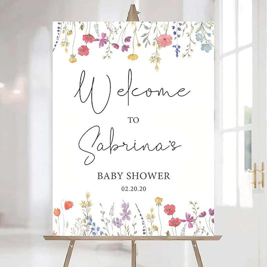 Editable Wildflower Baby Shower Welcome Sign, Personalized Boho Floral Baby Shower Sign, Spring Flowers Theme, Elegant Flower Decorations, Custom Name Signage for Boy or Girl #18