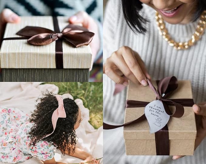 Double Face Brown Satin Ribbon 1-1/2 inch X50 Yards Polyester Brown Ribbon for Gift Wrapping Very Suitable for Weddings Party Invitation Decorations and More