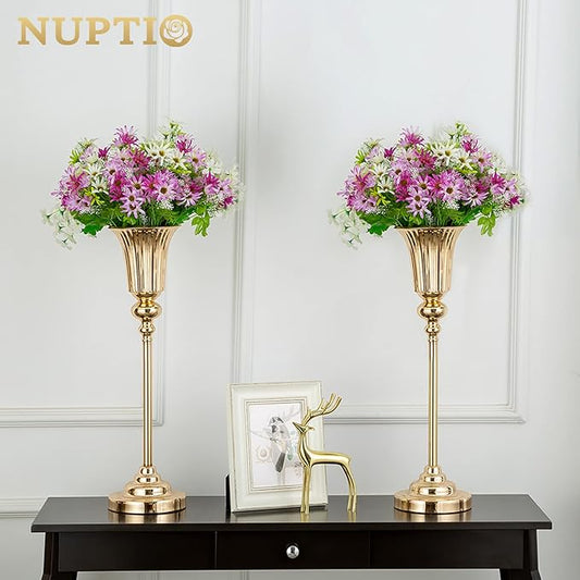 NUPTIO Centerpiece Vase Gold Wedding: 10 Pcs 21.5" Tall Metal Trumpet Vases for Table Decorations Gold Flower Stand for Party