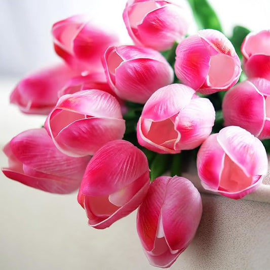 FiveSeasonStuff Real Touch Tulips Artificial Flowers – 15 Stems Faux Tulip Bouquet in Gift Box for Wedding, Home Decor, Party, Floral Arrangements (Creamy Pink)