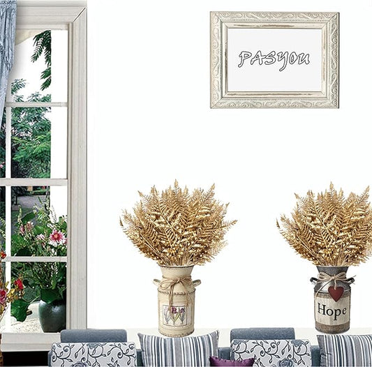 PASYOU Artificial Plants, Golden Fake Flowers Decoration for Christmas Plastic Boston Grass Faux DIY Crafts Indoor Outdoor Home Décor Garden Party Room Bedroom Wedding Table Centerpiece, Gold 2 Pack