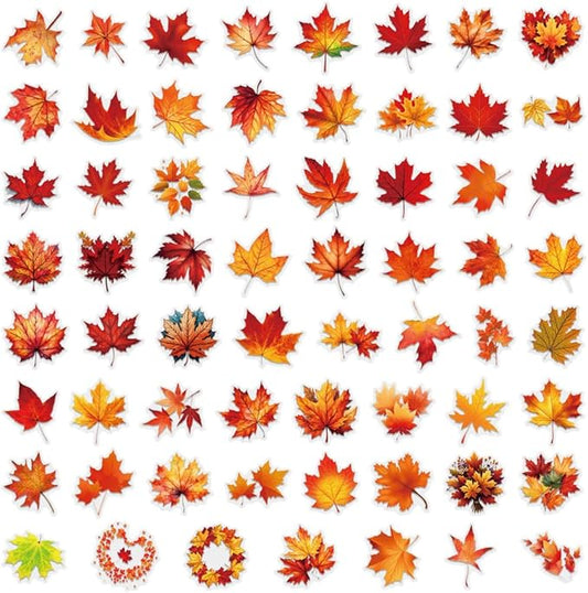 60 Pcs Fall Maple Leaf Stickers, Transparent Autumn Thanksgiving Stickers, Waterproof PET Vinyl Decals for Journaling, Scrapbooking, Laptop, Water Bottle, Gift Tags, Seasonal Decor