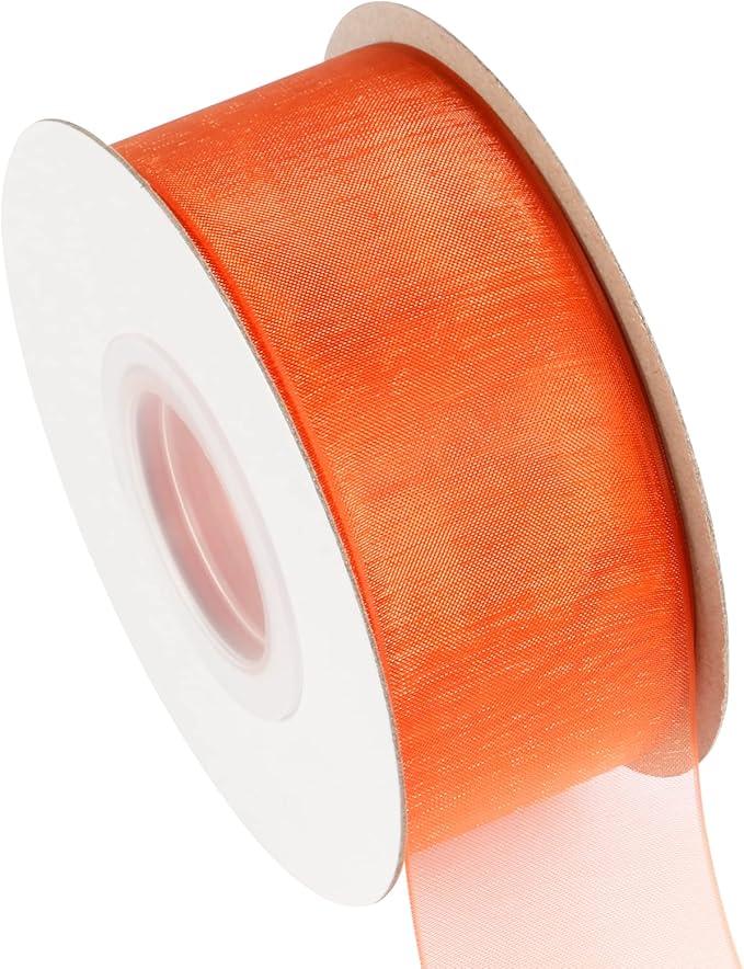 1-1/2 Inch Torrid Orange Shimmer Sheer Organza Ribbon Sheer Chiffon Ribbon 50 Yards-Roll Multiple Colors Available for Gift Wrapping Wedding Events Christmas Décor