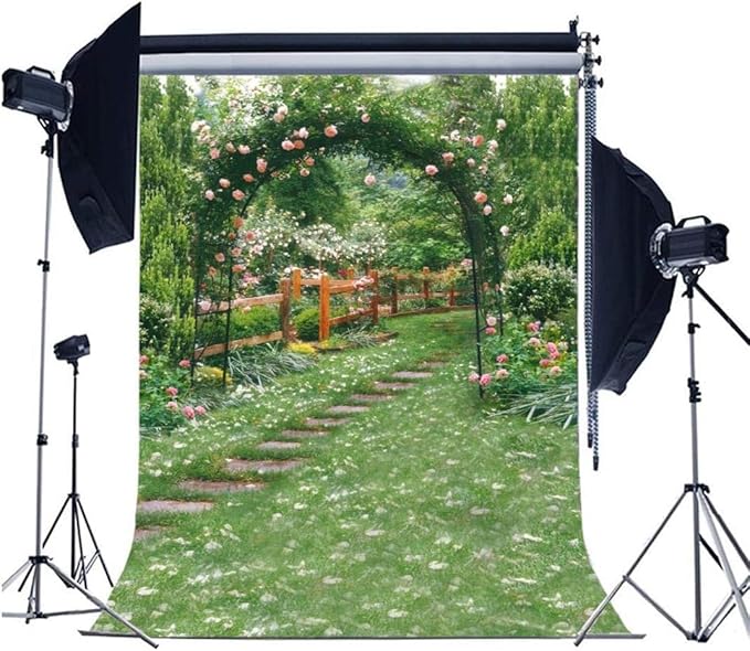 AOFOTO 6x8ft Wedding Arch Flower Photography Backdrop Romantic Garden Footpath Beautiful Spring Pergola Background Lovers Bride Girlfriend Artistic Portrait Photo Studio Props Vinyl Wallpaper Drape