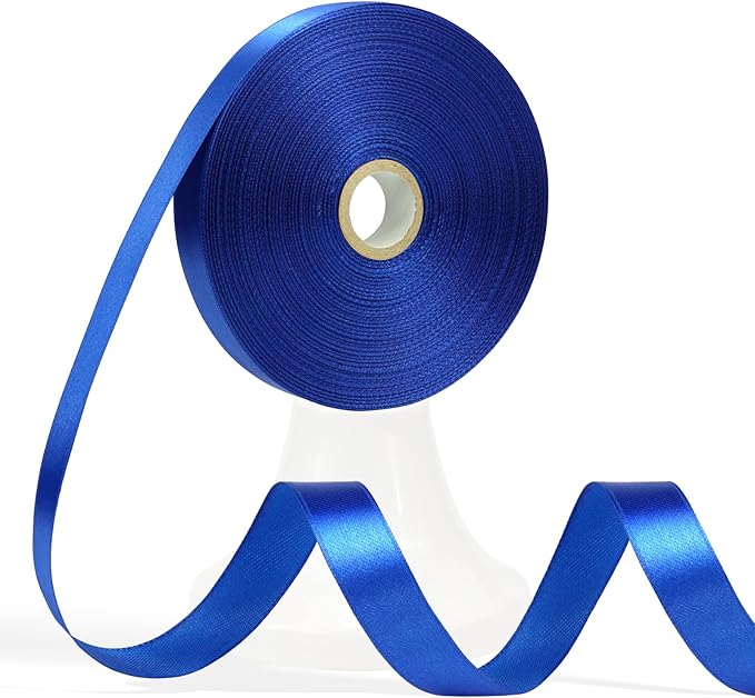 60 Yards Blue Satin Ribbon 5/8 Inch, Royal Blue Polyester Fabric Ribbon for Gift Wrapping, Crafts, Flower Bouquet, Wedding, Baby Shower, Festival, Christmas, Halloween