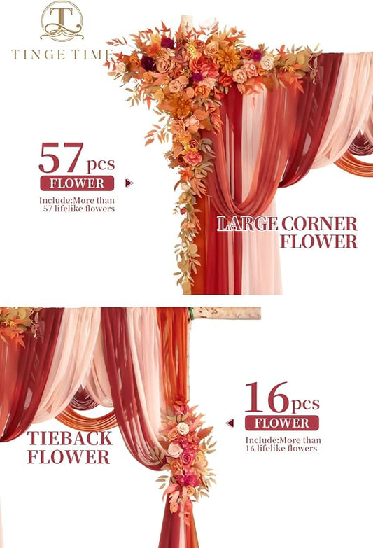 TINGE TIME Artificial Arch Flowers Kit Pack of 5, Fall Wedding Decorations for Reception with Hanging Flowers, Wedding Arch Silk Floral Arrangements Ceremony Backdrop Bridal Shower Outdoor Party Decor
