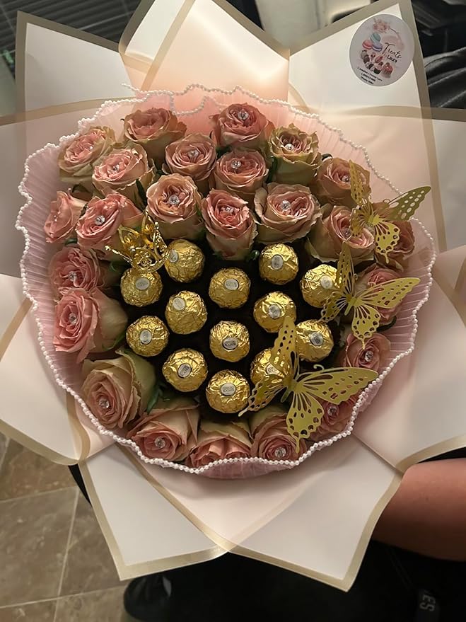 Cftone 4 Yards Pearl Edge Flower Wrapping Mesh Paper with 3/5 inch Organza Ribbon 50 Yard Gift Wrap Ribbon, Bouquet Transparent Mesh Wrapping Paper for Mother's Day Valentine's Day Wedding Graduation Birthday Gift (Champagne Pink with 50 Yard Pink Ribbon)