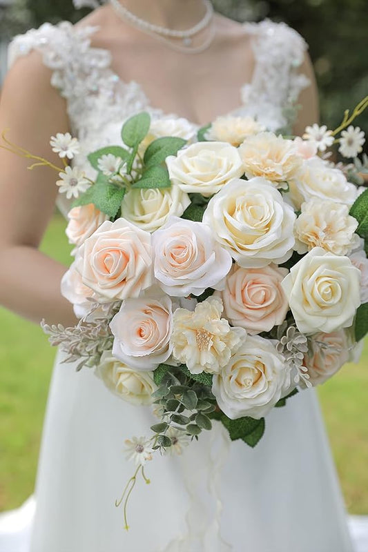YYHUAWU Champagne Artificial Flowers Box Set Gradient Color Foam and Silk Fake Flowers with Stems for DIY Wedding Bridesmaid Bridal Bouquets Centerpieces Party Home Decoration