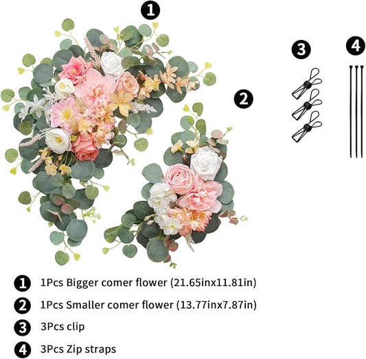 2pcs Wedding Arch Flowers,Wedding Artificial Sign Flower,Welcome Easel Door Decor Wall swags for Reception Backdrop Table Decorations Welcome Sign (Deep Pink)
