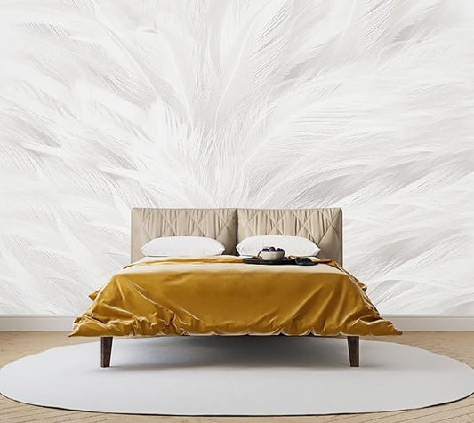 Feather Wallpaper Mural Elegant Gray and White Mural Wallpaper for Living Room Bedroom (Not Peel and Stick)