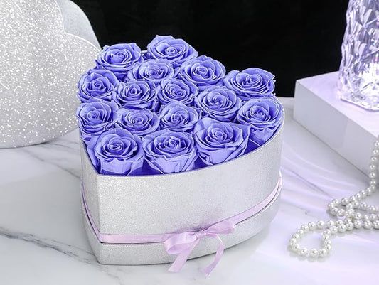 16 Preserved Flowers,Roses in Box,Real Forever Flowers for Delivery Prime, Birthday Gifts for Women Her Mom Wife Girlfriend Grandma on Anniversary Valentines Day Mother's Day Christmas (Purple)