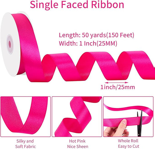 Hot Pink Ribbon 1 Inch 50 Yards Pink Satin Ribbon for Christmas Decor Bows Crafts Gift Wrapping Flower Bouquet Wedding Holiday Decorations