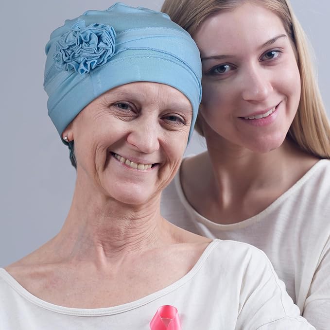 JenPen 6 Pcs Chemo Headwear for Women Stretchy Soft Turbans for Cancer Solid Beanie Flower Chemo Caps for Hair Loss