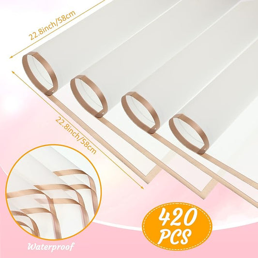 Yahenda 420 Sheet Flower Wrapping Papers Flower Bouquet Paper with Gold Edge Korean Style Bouquet Wrapping for Floral Supplies Wedding Anniversary DIY Gifts, 23 x 23 Inch(White)