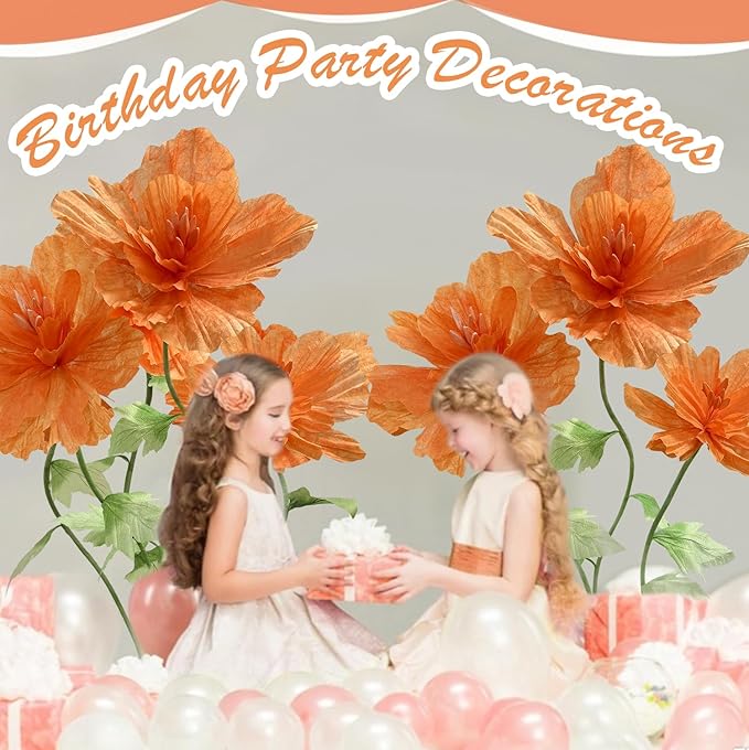 Giant Artificial Paper Flowers Decorations, Huge Realistic Faux Flower Large Wedding Reception Backdrop Home Office Indoor Outdoor Event Party Banquet Background Decor Photographic Props, Orange