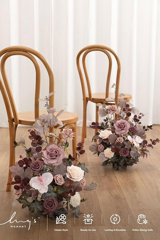 Ling's moment 17.5" Tall Free Standing Artificial Flowers Arrangements 2 pcs Wedding Aisle Runner Chair Decorations Dusty Rose & Mauve Centerpieces for Ceremony Reception Rose Floral Party Outdoor