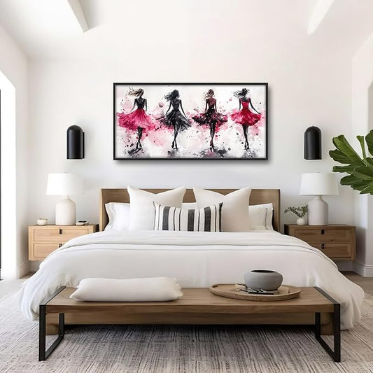 Fashion Woman Large Wall Art Watercolor Girl Pictures Wall Decor Pink Canvas Female Print Painting Modern Artwork Home Decoration for Living Room Bathroom Bedroom Office Framed 60"x30"