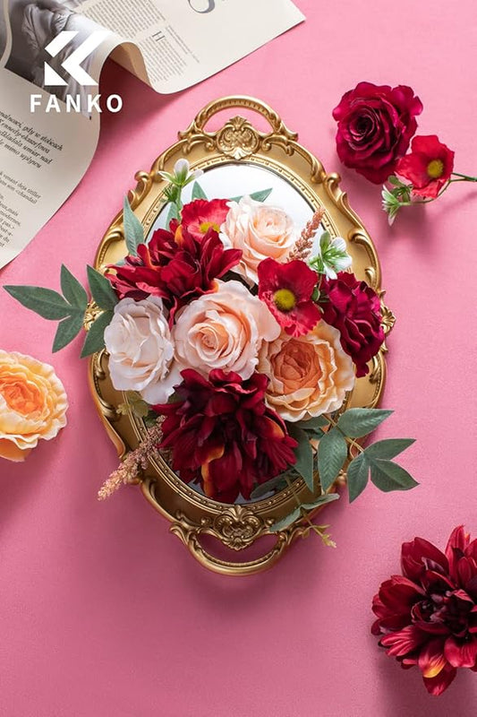 FANKO Rose Artificial Flowers Combo for DIY, Fake Rose Silk Flowers with Greenery, Faux Flowers for Wedding Bridal Bouquet, Baby Shower, Table Centerpieces, Floral Arrangement, Party Home Decoration