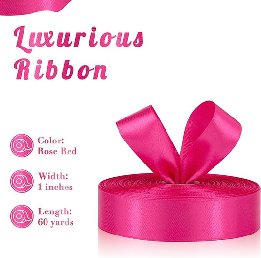 Hot Pink Ribbon 1 Inch 60 Yards, Versatile Hot Pink Satin Ribbon for Flower Bouquet, Graduation Lei, Crafts, Gift Wrapping, Baby Shower, DIY Bows and Wedding Decor