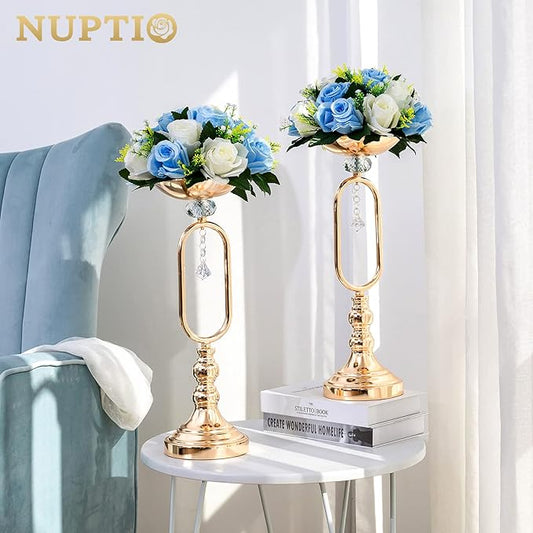 NUPTIO Flower Centerpieces for Wedding Tables: 6 Pcs Blue & White Artificial Flower Ball Arrangement for Weddings Party - Fake Floral Rose for Birthday Bridal Shower Decorations