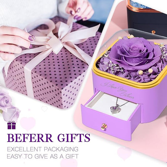 Beferr Birthday Gifts for Women Preserved Real Rose with Necklace Eternal Roses Forever Flowers for Delivery Prime Christmas Day Gifts for Mom Grandma Wife Sister Her from Daughter