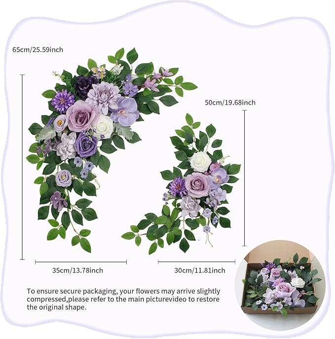 Pack of 2 Wedding Arch, Artificial Flowers, Wedding Decor,Flower Garland Be Suited to Banquet, Party, Reception Entrance Welcome Sign and Background Decoration (Purple)
