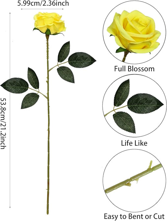 DuHouse 10pcs Silk Roses Artificial Flowers Fake Rose for Arrangement Wedding Party Home Decoration(Lemon)