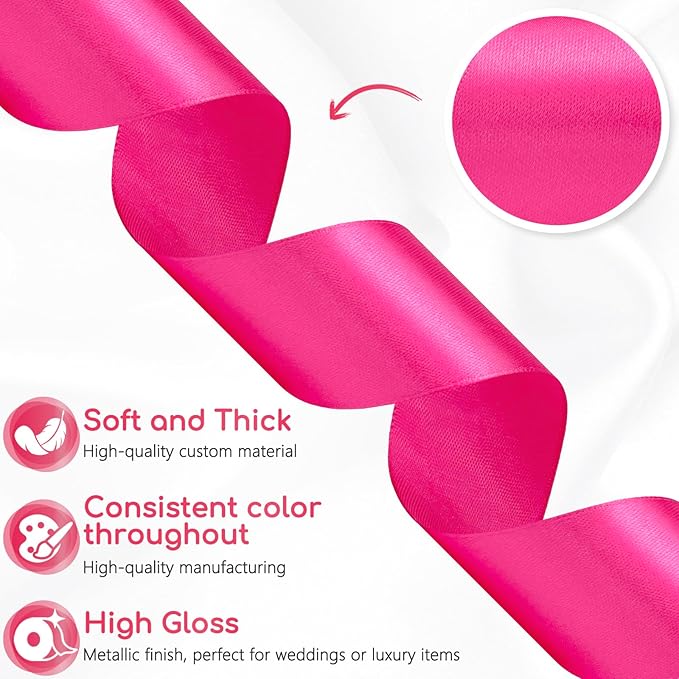 Hot Pink Ribbon 1-1/2 Inch 30 Yards Hot Pink Satin Ribbon for Flower Bouquet, Fabric Ribbon for Gift Wrapping Crafts Hair Accessories Party Wedding Christmas
