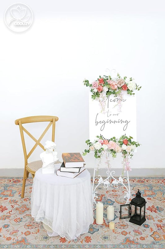 Pack of 2 Wedding Arch Decorations Artificial Hanging Flowers Floral Swag for Wedding Welcome Sign Backdrop Balloon Arch Home Party Bridal Ceremony Reusable(Pink Vine)