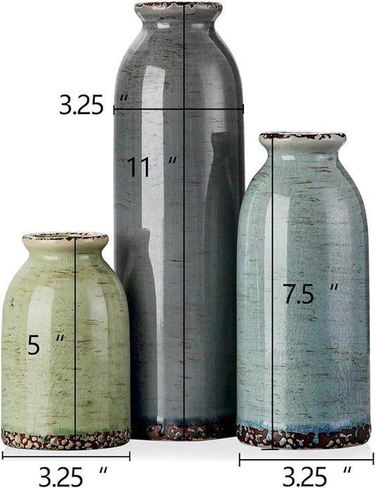 CWLWGO-Ceramic Vase Set of 3, Small Vases for Modern Farmhouse Decoration, Living Room Accents & Dining Table Centerpieces,Idea Bookshelf Décor, Mantel and Entrance Decorations -Multicolor.
