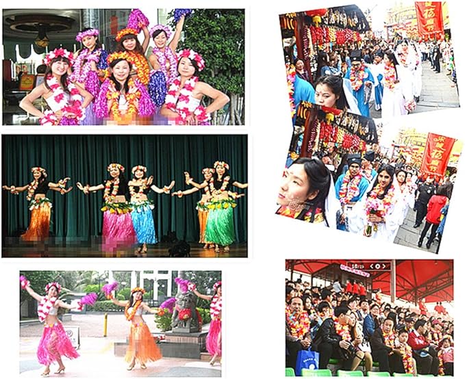 ALIMITOPIA Hawaiian Hula Leis Dance Wreath Garland Artificial Flowers Fabric Neck Loop for Luau Party Costumes (Four Colors)
