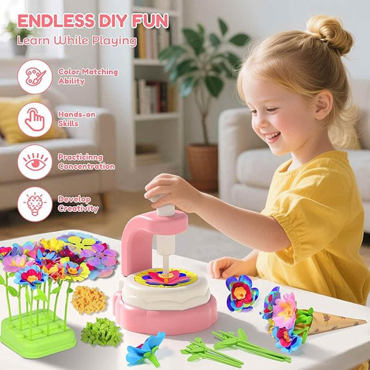 Arts Crafts For Kids Ages 4-8:5 6 7 8 9 10 year old Girl Birthday Gift Ideas,christmas stocking stuffers Creative Craft Diy Fabric Flower Bouquets Toys age 8-13,Flower Press Kit Educational Toys