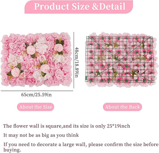 6PCS Artificial Flower Wall Panel - 16 x 24 inch 3D Flower Wall Backdrop Decoration Pink Roses Wall for Home Party Wedding Anniversary Birthday Photo Arrangement
