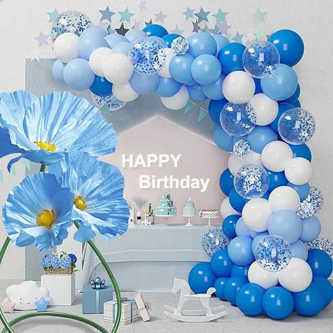 Wedding Reception Decor Giant Artificial Flowers - Large Flower Realistic Paper Flowers for Wedding Ceremony Arch Party Garden Home Decor Indoor Decorations 3 Pack (Blue)