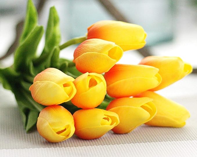 30pcs Artificial Tulips Flowers Real Touch Orange Tulips Fake Holland PU Tulip Bouquet Latex Flowers for Wedding Party Office Home Kitchen Decoration (Orange)
