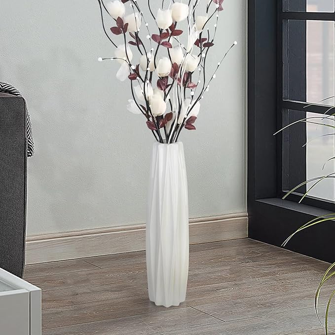 White Ceramic Floor Vase 17.7 Inches Tall, Large Floor Vases for Office,Farmhouse,Living Room Modern Home Décor,Simple Origami Design Fall Decorative Porcelain Flower Arrangement Vase Ideal Gift