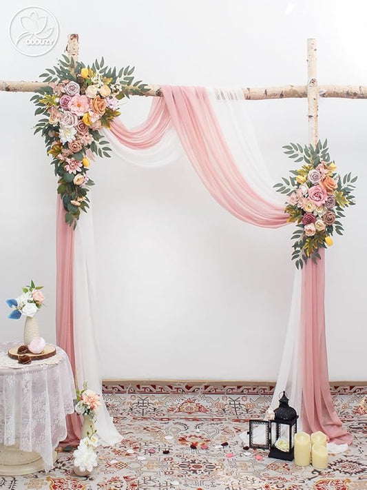Wedding Arch, Artificial Flowers, Wedding Decor with Drapes (Set of 4),Be Suited to Banquet, Party, Wedding Decor Ceremony and Background Decoration (Champagne Pink)
