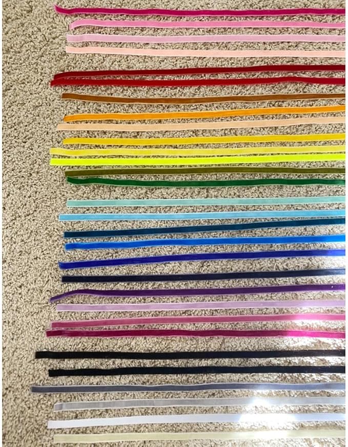 Chenkou Craft 30 Yards 1/4" Velvet Ribbon Total 30 Colors Assorted Lots Bulk (Multicolored, 1/4"(6mm))