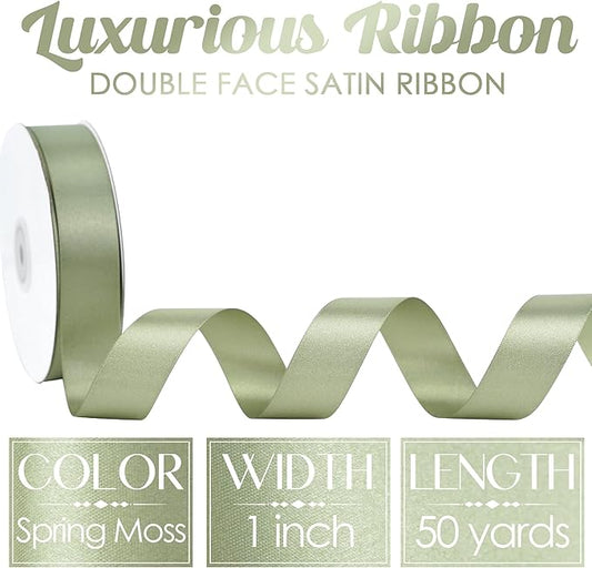 MEEDEE Olive Green Ribbon 1 Inch Olive Green Satin Ribbon Lux Double Faced Satin Ribbons by 50 Yards Polyester Green Wrapping Ribbons for Crafts, Weddings, Flower Bouquet, Holiday Decorating